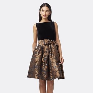 Tahari ASL Copper Leopard and Velvet Dress